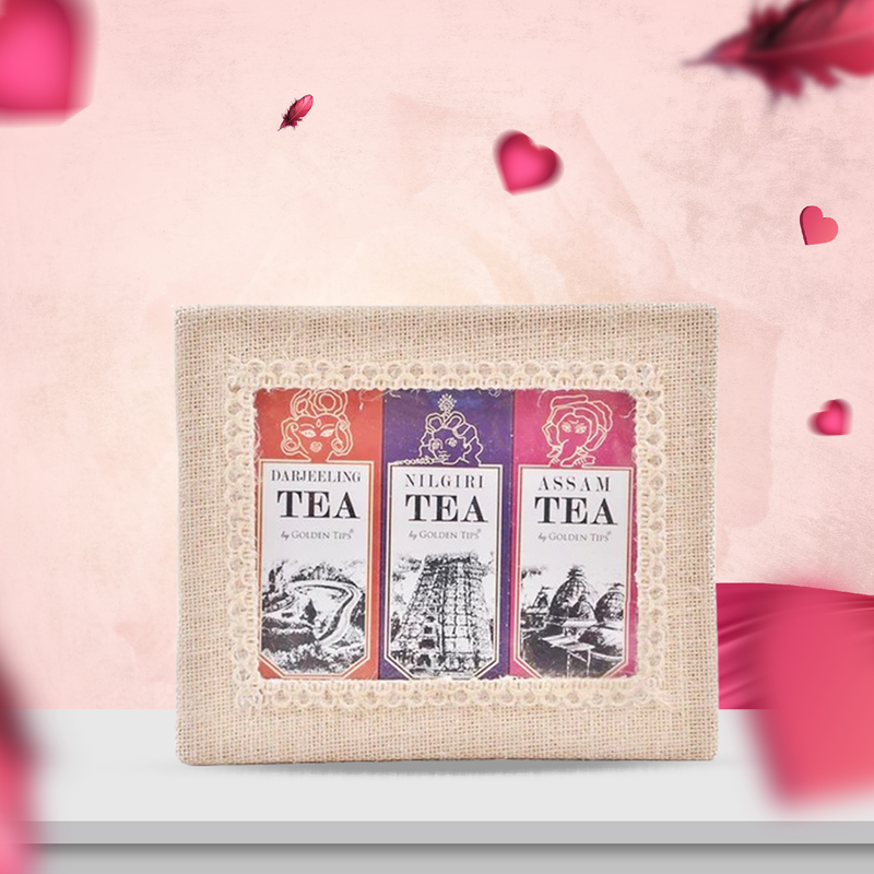 3-in-1 Delightful Teas (Darjeeling, Assam & Nilgiri) in Handcrafted Jute Box