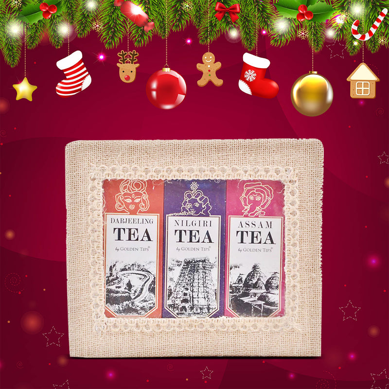 3-in-1 Delightful Teas (Darjeeling, Assam & Nilgiri) in Handcrafted Jute Box