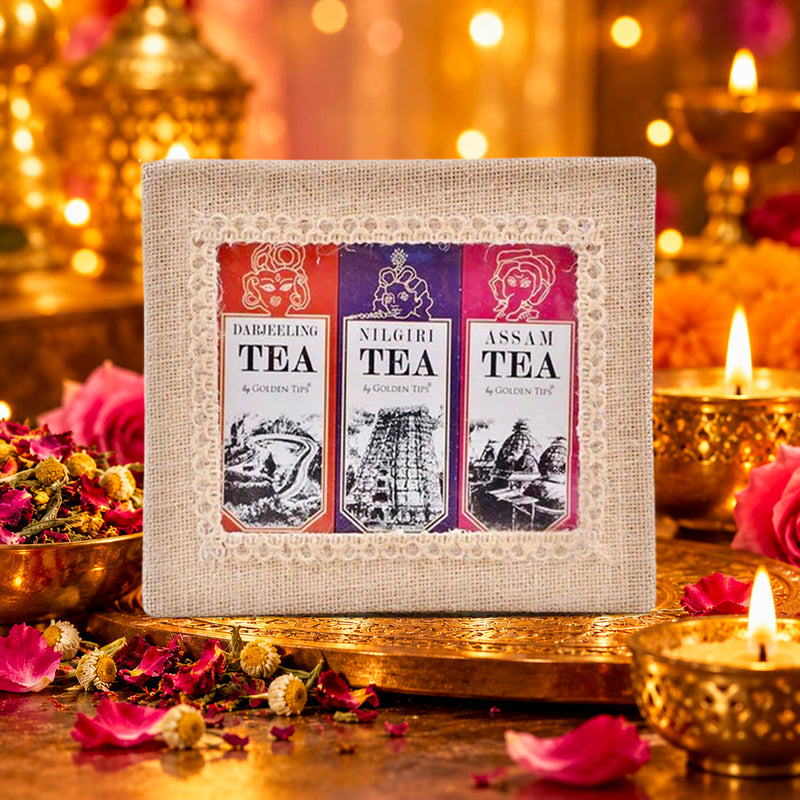 3-in-1 Delightful Teas (Darjeeling, Assam & Nilgiri) in Handcrafted Jute Box ( 50 Gram Each )