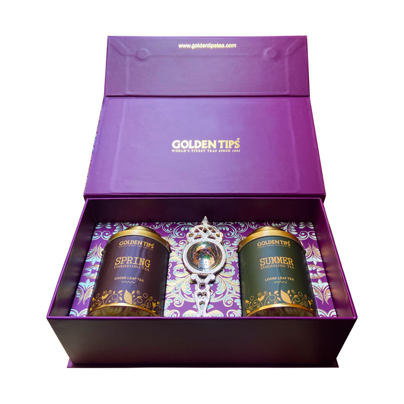 Special Darjeeling Teas Collection with Silver Coated Brass Traditional Tea Strainer (Combo Pack)