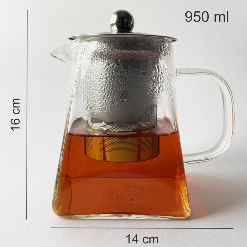 Pyramid-Shaped Borosilicate Glass Teapot with Steel Infuser