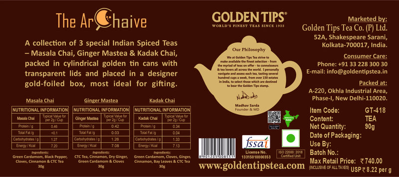 The Archaive  - 3 in 1 Gift boxes Combo of Masala Chai, Ginger Mastea & Kadak Chai