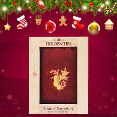 Pride Of Darjeeling - Rare First Flush Tea in Pinewood Box with Zardosi Work on Velvet Pouch