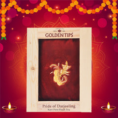 Pride Of Darjeeling - Rare First Flush Tea in Pinewood Box with Zardosi Work on Velvet Pouch