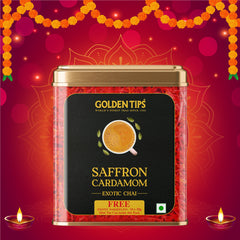 Saffron Cardamom Exotic Chai India's Authentic Spiced Tea - Tin Can (Free Exotic Darjeeling Tea 35g)
