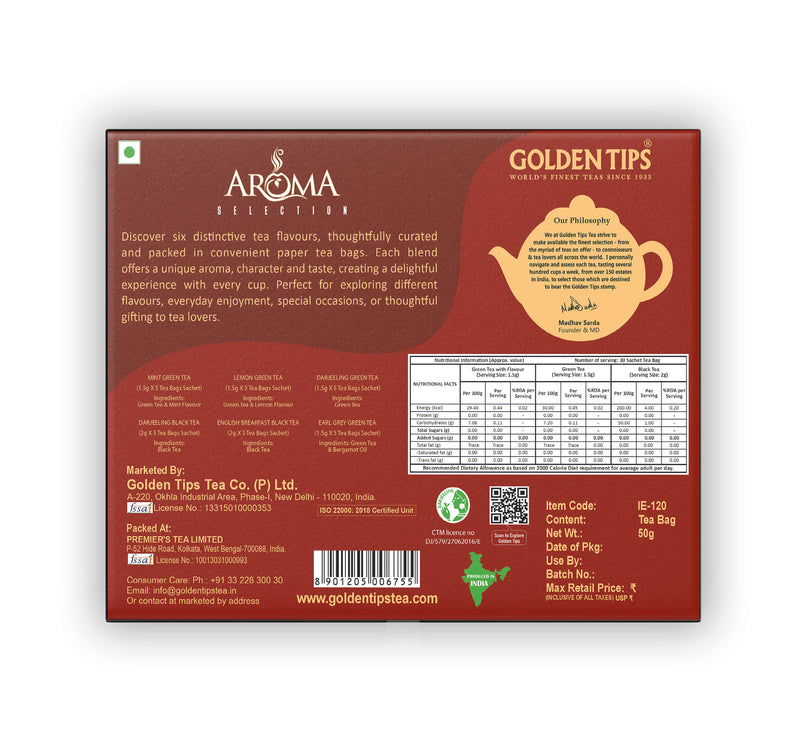 Aroma Selection - Black & Green Tea Assortment Individual Envelope - Tea Bags