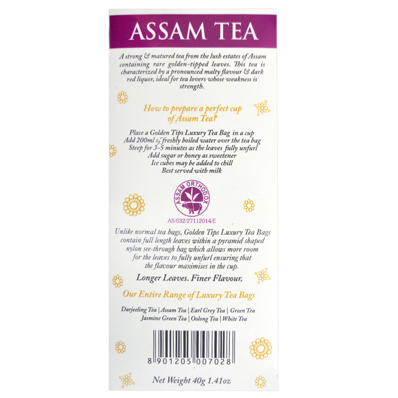 Assam Full Leaf Pyramid - Tea Bags - Golden Tips