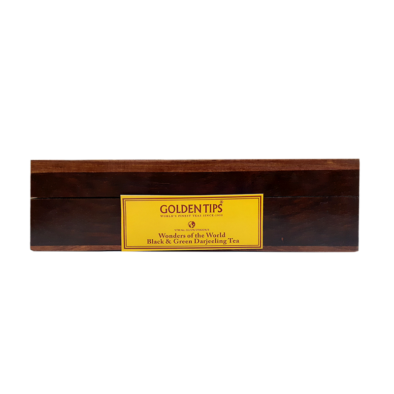 Premium Black & Green Darjeeling Teas in a Carved Wooden Box With Brass Work - Golden Tips