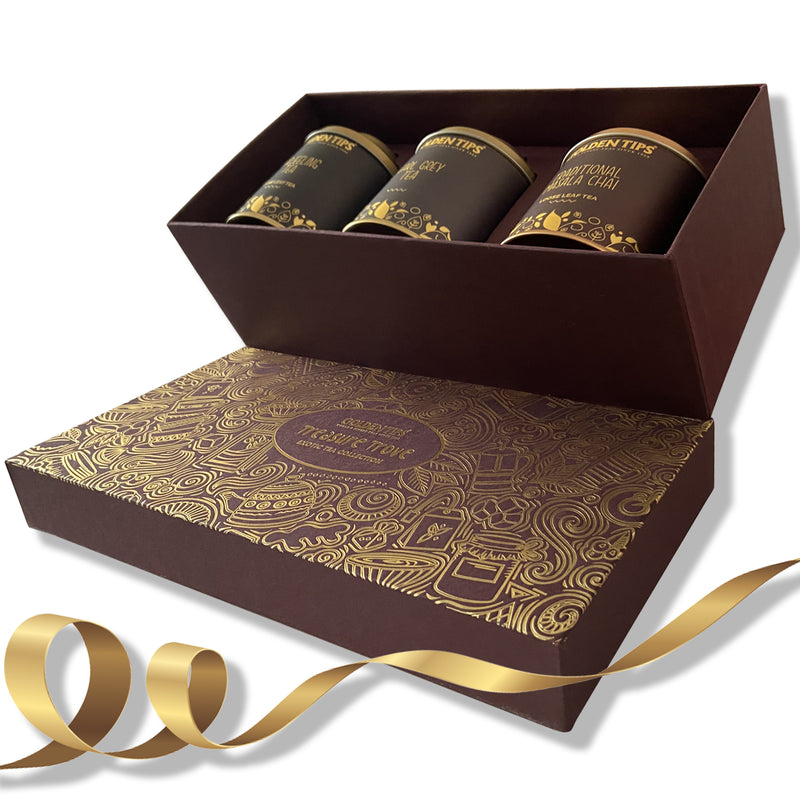Gift boxes Combo Darjeeling Tea + Earl Grey Tea + Traditional Masala Chai - Golden Tips