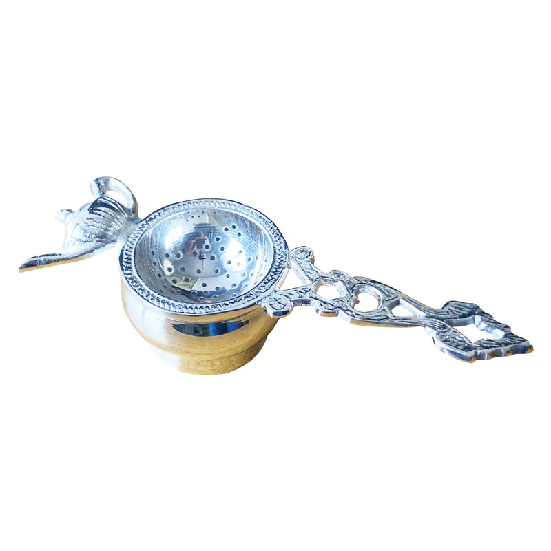 Silver Coated Brass Tea Strainer With a Silver Plated Vintage Holder