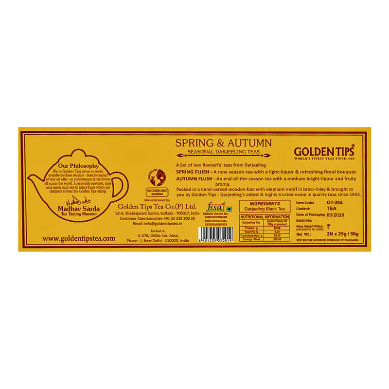 Spring & Autumn Darjeeling Carved Wooden Box (2x25g) - Golden Tips