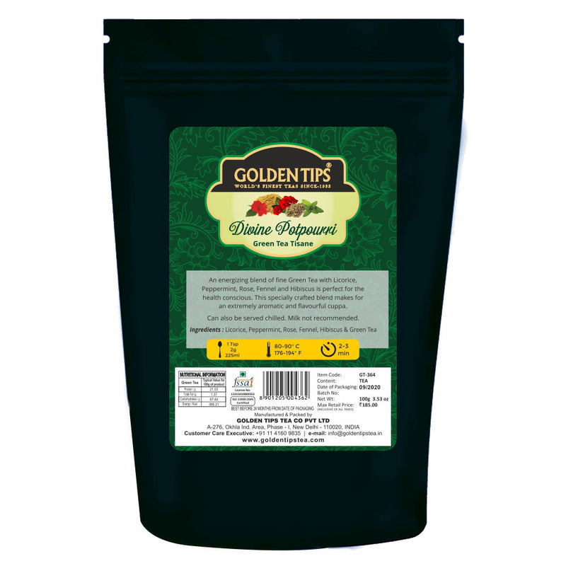 Divine Potpourri - Licorice, Peppermint, Rose, Fennel, Hibiscus & Green Tea - Golden Tips