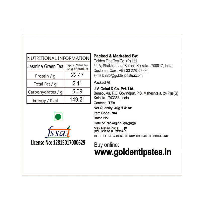 Jasmine Green Full Leaf Pyramid - Tea Bags - Golden Tips