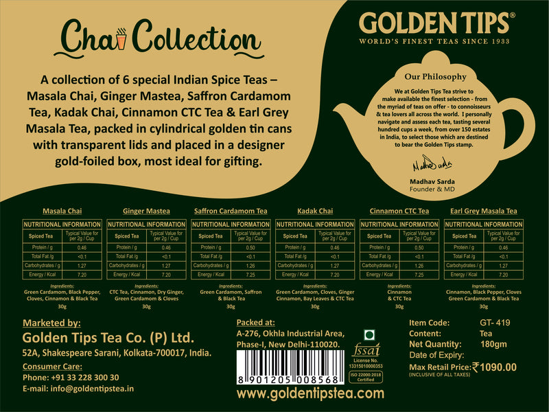Gift Combos of Masala Chai, Ginger Mastea, Saffron Cardamom Tea, Kadak Chai, Cinnamon CTC Tea & Ginger CTC Tea