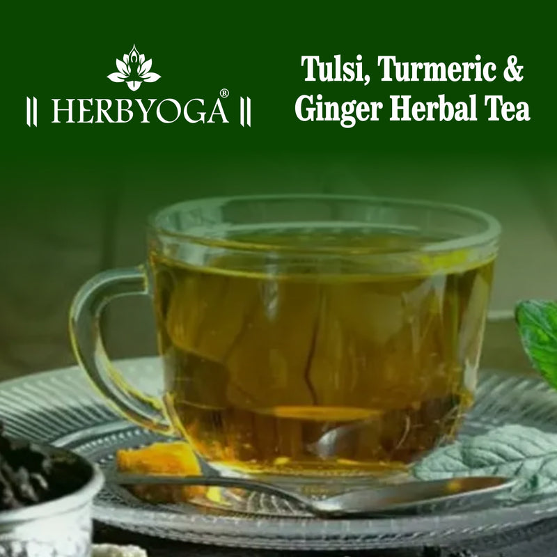 Herbyoga -Tulsi, Turmeric & Ginger Herbal Tea (100 gm) - Golden Tips