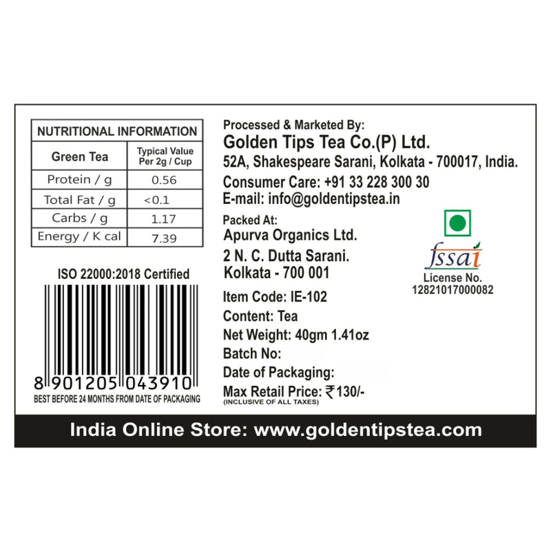 Pure Green Tea Individual Envelope - Tea Bags - Golden Tips