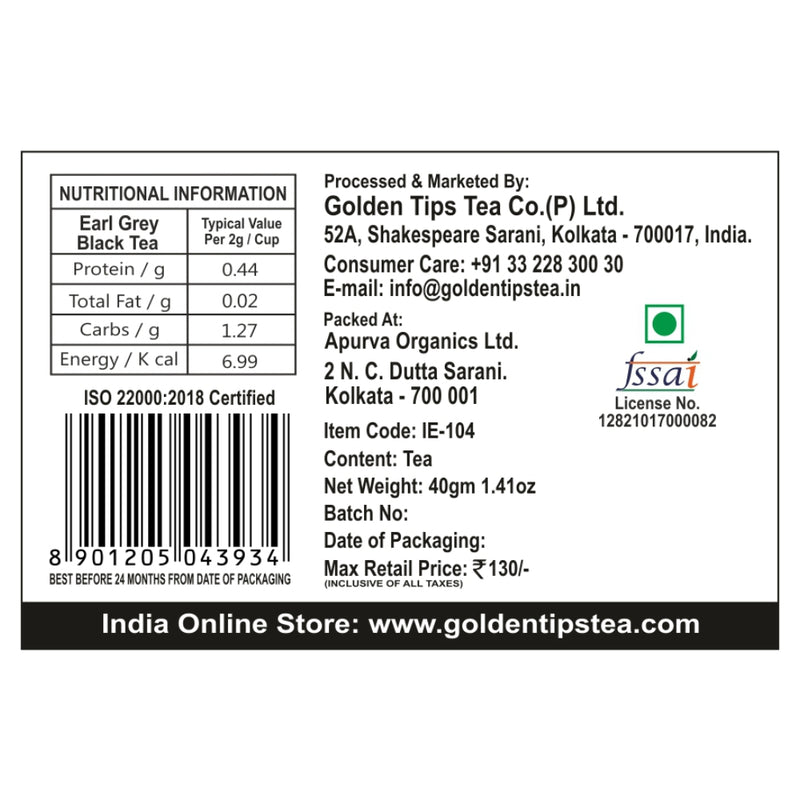 Earl Grey Black Envelope - Tea Bags - Golden Tips