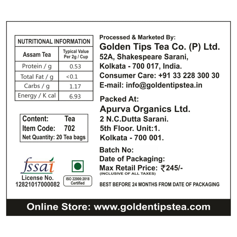 Assam Full Leaf Pyramid - Tea Bags - Golden Tips