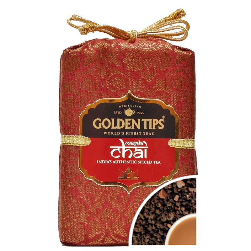 Masala Chai India's Authentic Spiced Tea - Royal Brocade Cloth Bag - Golden Tips