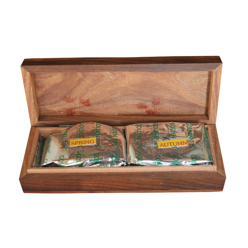 Spring & Autumn Darjeeling Carved Wooden Box (2x25g) - Golden Tips